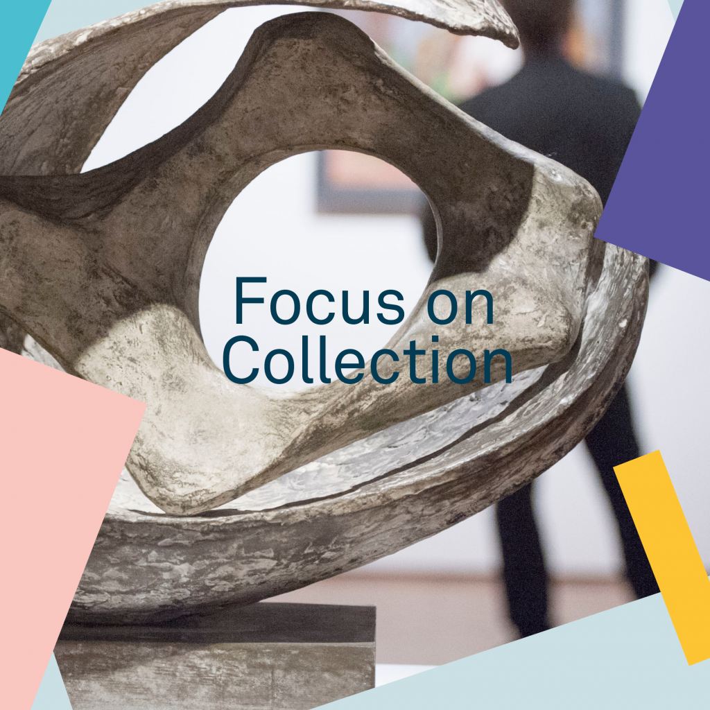 The image is of a closeup of a Barbara Hepworth scuplture with the words 'Focus on Collection' overlaid