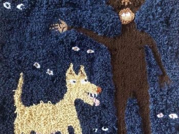 Anya Paintsil, For Levi: Beware the woman dog and her babies, 2021 Acrylic, wool, human hair, kanekalon hair on hessian